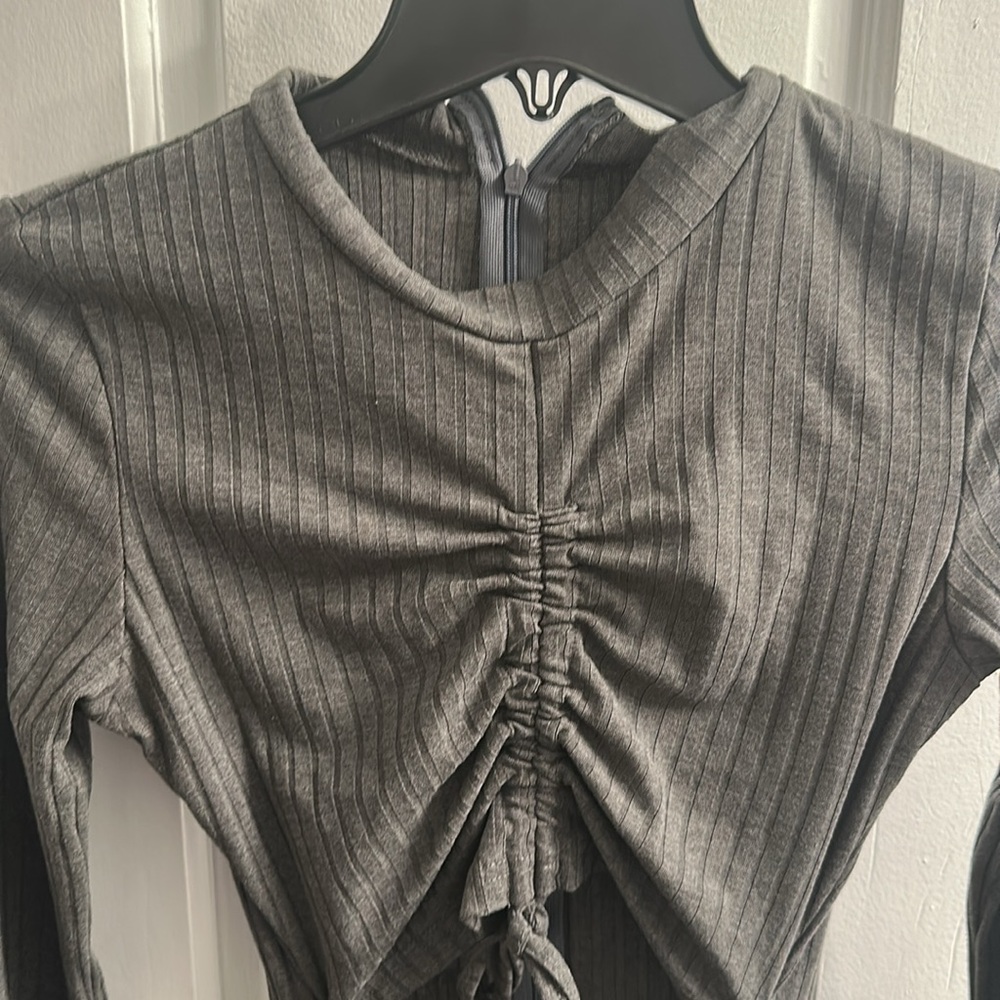SHEIN gray ribbed knit, long sleeve dress. Cut out belly. Mini length size M - Picture 2 of 6